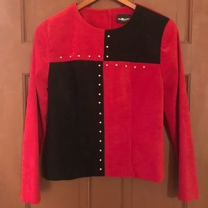 Red and Black Velvet Top with Gold Detailing
